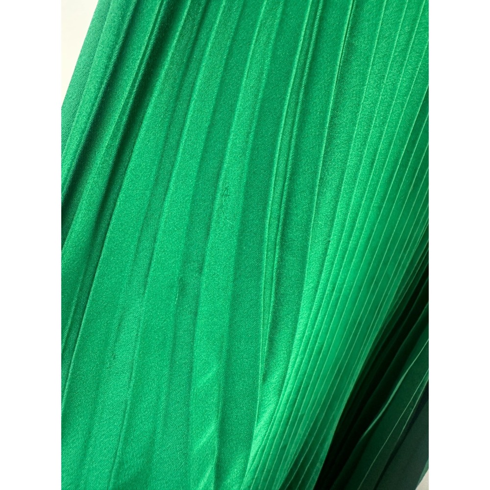 BCBGMAXAZRIA Emerald Green Satin Plisse High-Neck Maxi Dress XXS Pleated Elegant - Picture 10 of 16